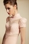 Chic High Neck Long A Line Pink Formal Dress With Sleeves