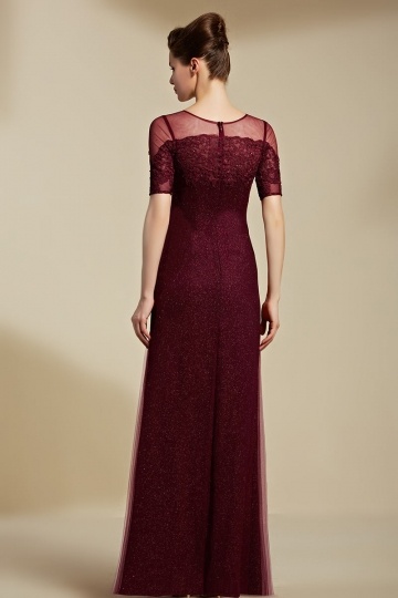 Robe de soirÃ©e marsala bordeaux Ã©paule transparente avec manche ...