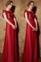 Modern Red Bateau A Line Chiffon Ruffles Prom Dress With Short Sleeves