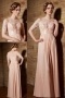 Modern Pink A Line Bateau Pleats Chiffon Prom Dress With Short Sleeves