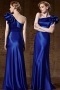 New Long Blue One Shoulder A Line Ruffles Prom Dress With Sleeves