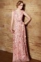 Modern Pink V Neck Flowers Floor Length Sequins Prom Dress