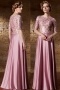 Gorgeous Long Pink Satin A Line Sequins Evening Dress With Sleeves