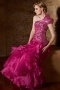 Chic Sheath Fuchsia Long One Shoulder Ruffles Sequins Prom Dress