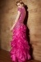 Chic Sheath Fuchsia Long One Shoulder Ruffles Sequins Prom Dress