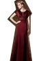 Gorgeous Satin Red Square Long A Line Beading Prom Dress With Sleeves