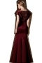 Gorgeous Satin Red Square Long A Line Beading Prom Dress With Sleeves