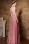New Arrival Long Pink Tulle One Shoulder Sash Prom Dress With Sleeves