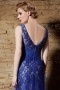 Gorgeous Blue V Neck Lace Long Beading Prom Dress
