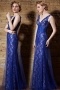 Gorgeous Blue V Neck Lace Long Beading Prom Dress