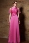 Sexy Fuchsia Satin Jewel A Line Long Prom Dress with Sleeves