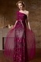 Column Sequin Fuchsia One Shoulder Ruching Prom Dress with Sleeves