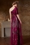 Column Sequin Fuchsia One Shoulder Ruching Prom Dress with Sleeves