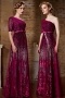 Column Sequin Fuchsia One Shoulder Ruching Prom Dress with Sleeves