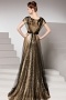 Column Color block Sweep train Sleeveless Beading Sequin Evening gown