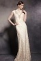 V Neck Cap Sleeves Embroidery Lace Zipper Long Formal Dress