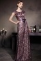 Purple Tone Cap Sleeves Lace Bowknot Zipper Floor Length Formal Dress