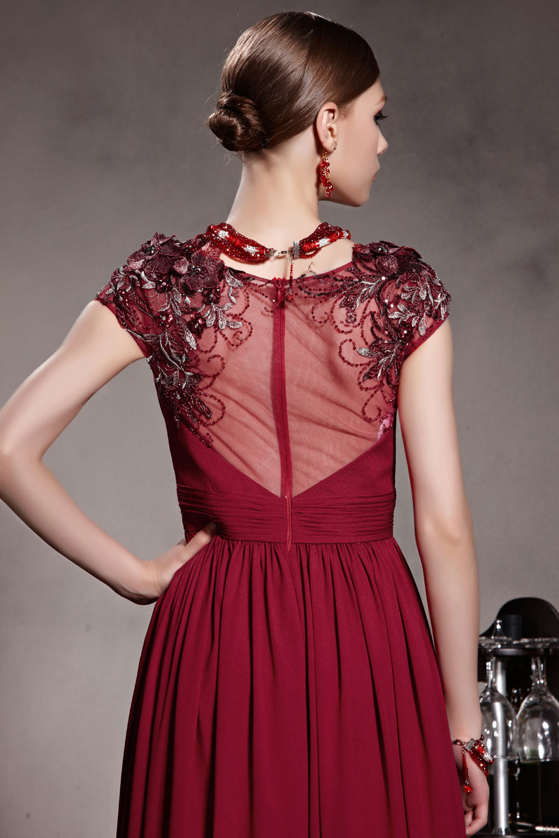 Elegant Red Tone V neck Zipper Empire Floor Length Prom Dress