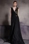 Black Chiffon Sleevelss Empire Flower Ruched Long Formal Dress