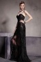 Sexy Black Sequins Spaghetti Straps Sheer Skirt Floor Length Formal Dress