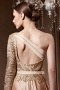 One Shoulder Embroidery Open Back Court Train Long Formal Dress
