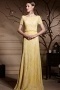 Yellow Tone Bateau Open Back Sequins Short Sleeves Long Prom Dress