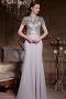 Color Block Gray Short Sleeves A line Floor Length Chiffon Prom Dress