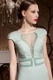 Green Tone Empire Pearl Cap Sleeves Sheer Back Long Chiffon Prom Dress