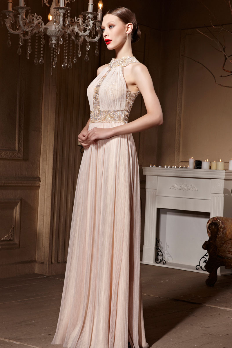 Empire Zipper Jewel Sleeveless A line Floor Length Tulle Formal Dress