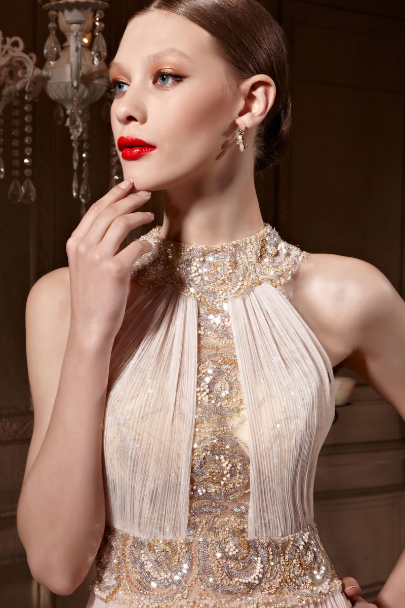 Empire Zipper Jewel Sleeveless A line Floor Length Tulle Formal Dress
