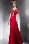 Vintage Appliques Beading Red Short Sleeves Long Formal Dress