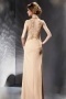 Gorgeous Champagne Ruched Appliques High Neck Long Formal Dress