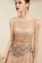 Sexy Champagne Tulle A Line Long Flower Formal Dress