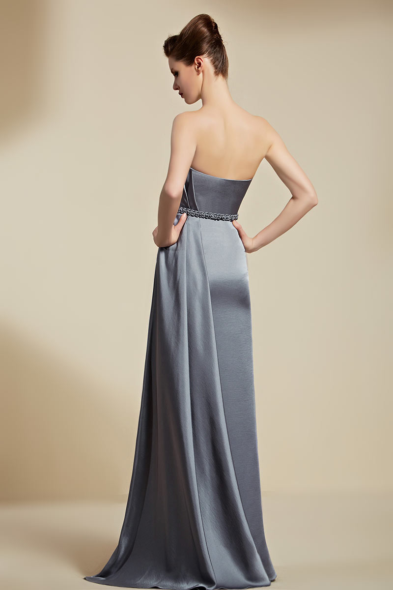 Modern Gray A Line Strapless Brush Train Sequins Formal Dress