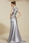 Chic Sheath Gray Sequins Sweep Train Evening Dress With Sleeves