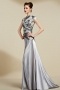 Chic Sheath Gray Sequins Sweep Train Evening Dress With Sleeves