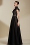 Chic Black Organza Long Scoop Natural Beading Formal Dress