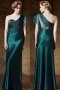 Chic Satin Green A Line One Shoulder Beading Long Prom Dress