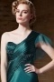Chic Satin Green A Line One Shoulder Beading Long Prom Dress