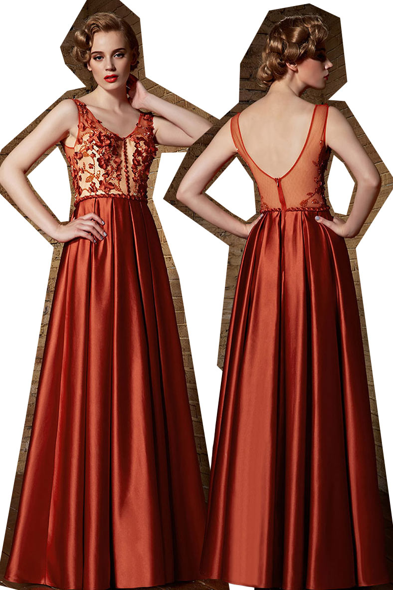 Gorgeous Satin V Neck A Line Long Flowers Evening Dress Melbourne