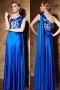 Chic One Shoulder Blue Satin Long Flowers Evening Dress