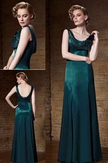 Dressesmall Gorgeous Satin Green Scoop Long A Line Beading Prom Dress