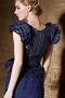 Vintage Satin Blue Jewel A Line Long Embroidery Evening Dress With Sleeves