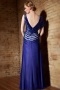 Sexy V Neck Chiffon Blue A Line Long Sequins Evening Dress