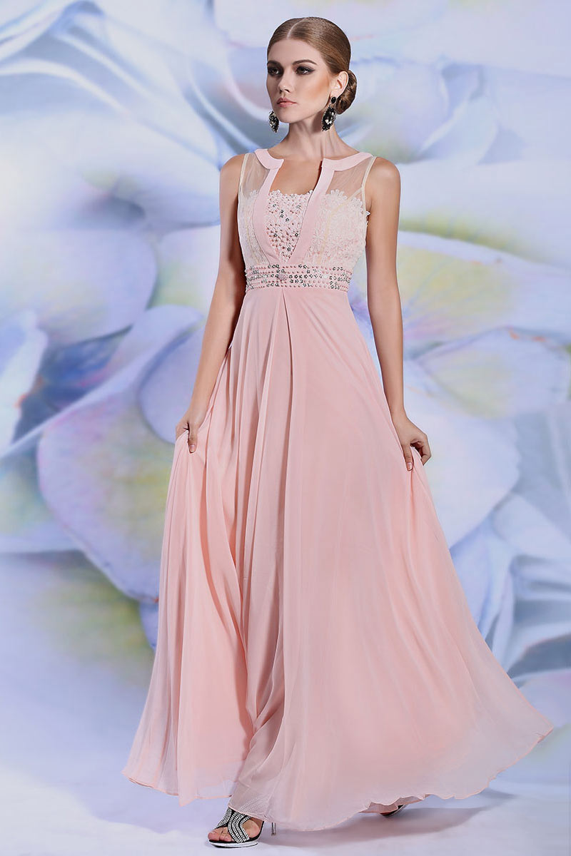 Chic Pink A Line Long Floor Length Evening Dress Xhd30928