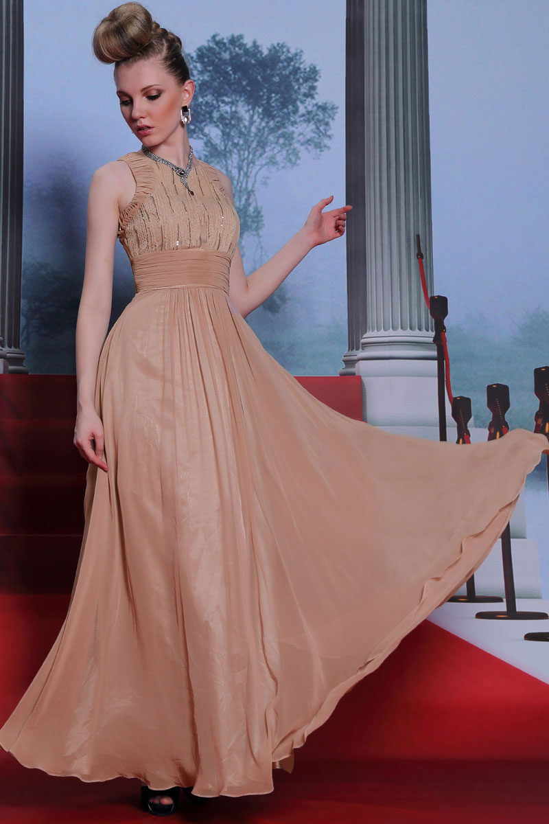 Modern Beadings Ruching Chiffon Long Formal Dress