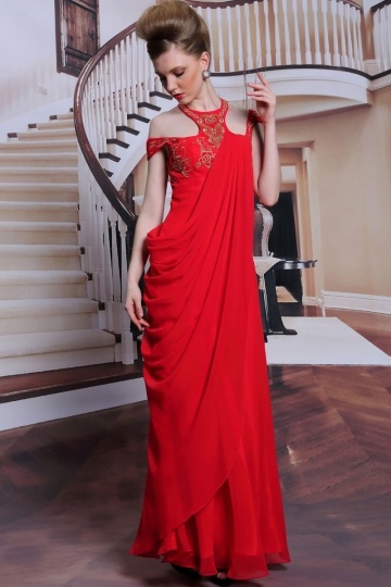Dressesmall Red tone sleeveless long chiffon formal evening bridesmaid dress