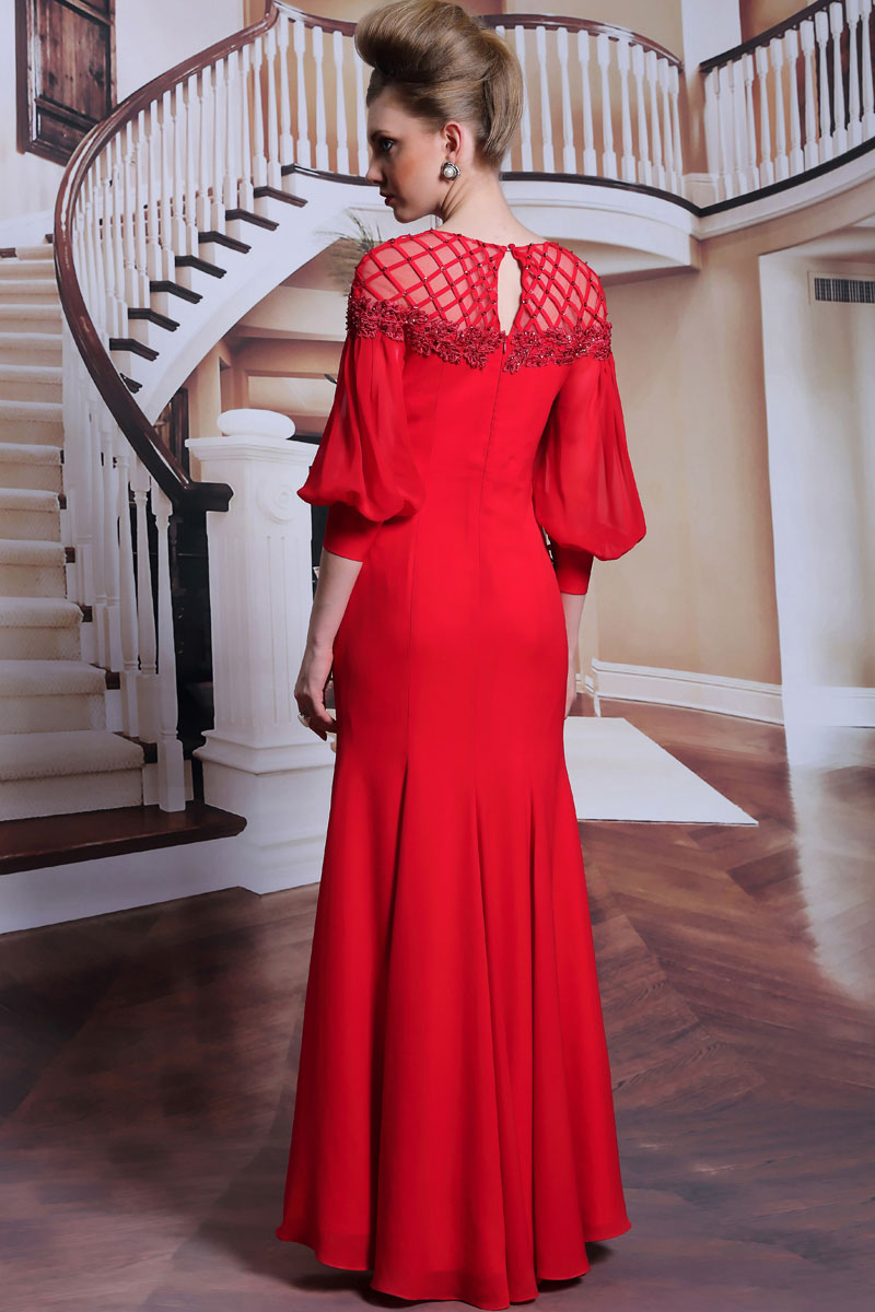 Vintage red zipper long formal evening dress with special sleeves