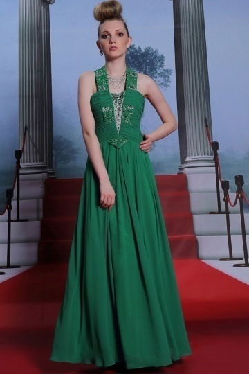 Dressesmall Gorgeous Green Ruffles Halter Beadings Floor Length Long Formal Dress