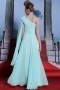 Ruched One Shoulder Beading Appliques Full Length Chiffon Formal Dress